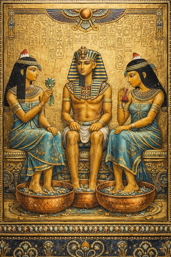 Pharoah and 2 Consorts engaged in pleasurable bliss