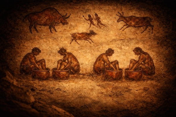 Prehistoric cave painting showing early human activity