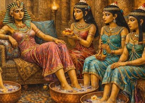 Egypt 2134-1803 BCE: A Queen and Her Court Enjoying Delightful Foot Soaks Together