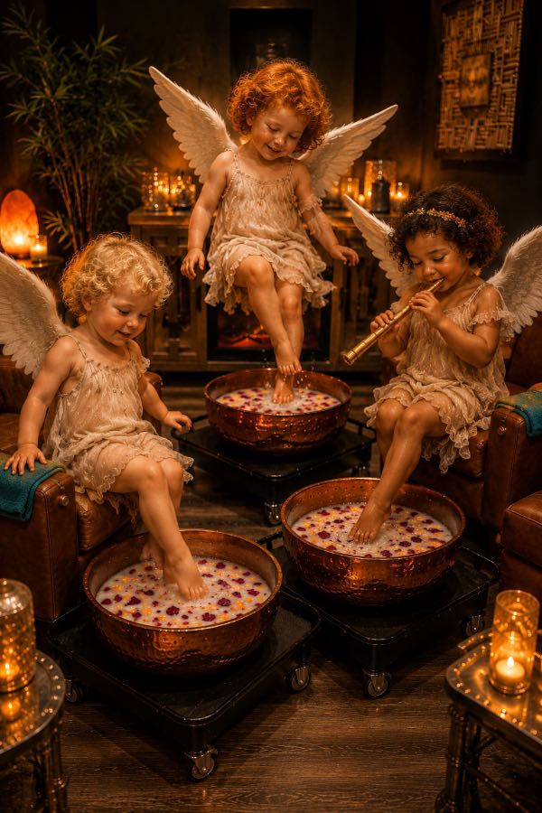 Temple Foot Sanctuary Angelic Cherubs dipping feet in Heavenly Sampler Soaks