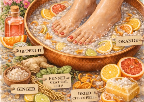 The Citrus Grove foot soak is a bright, uplifting taste of Florida- an energizing, refreshing, mood-booster