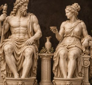 Marble sculpture of Roman Gods enjoying a foot soak